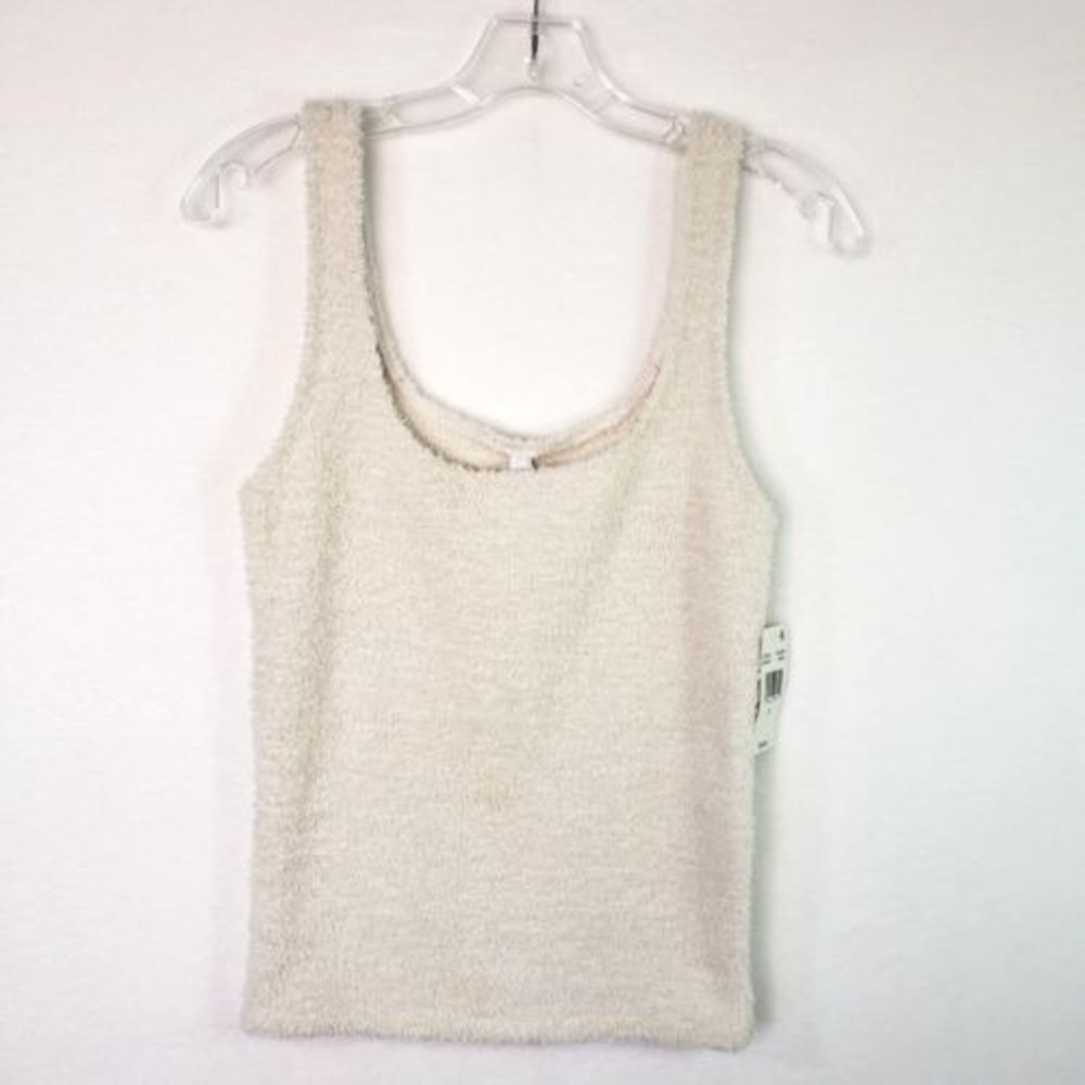 Steve Madden Womens Small White Fuzzy Plush Tank Top Chenille Cozy Loungewear‎